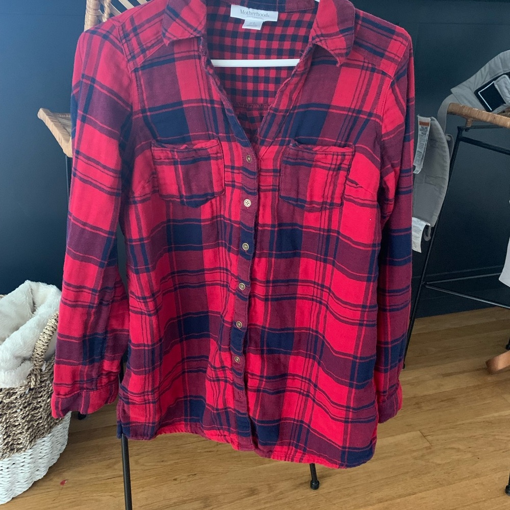 Red plaid maternity button down